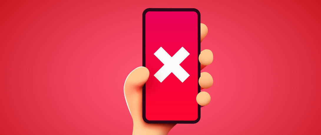 tela vermelha com X indicando erro/perigo