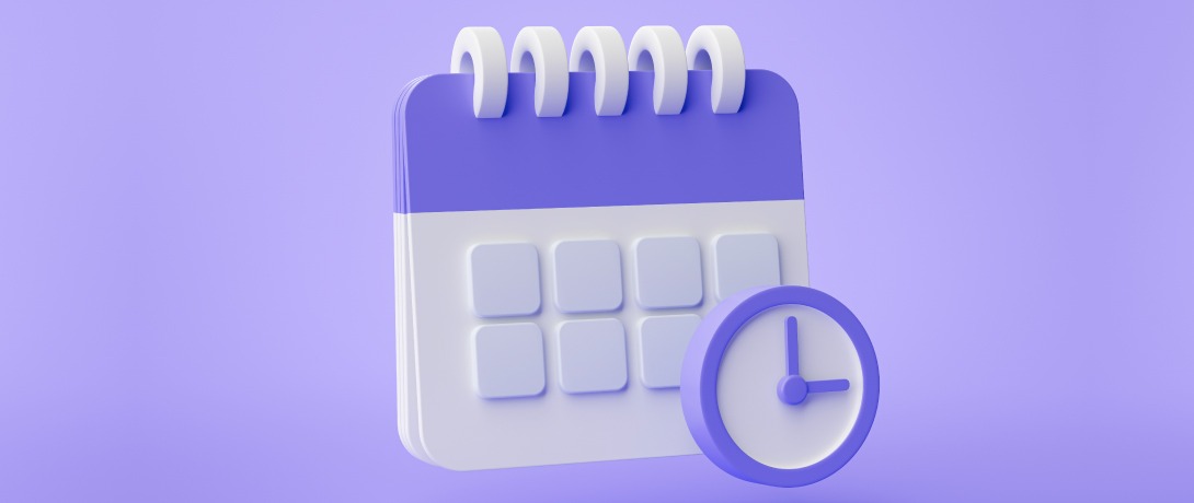 Ilustração de um calendário e um relógio ao lado.
